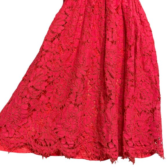 Lulus Lace Dress S Allover Surplice V-Neck A-Line Skater Eyelash Scalloped Red - Picture 11 of 13